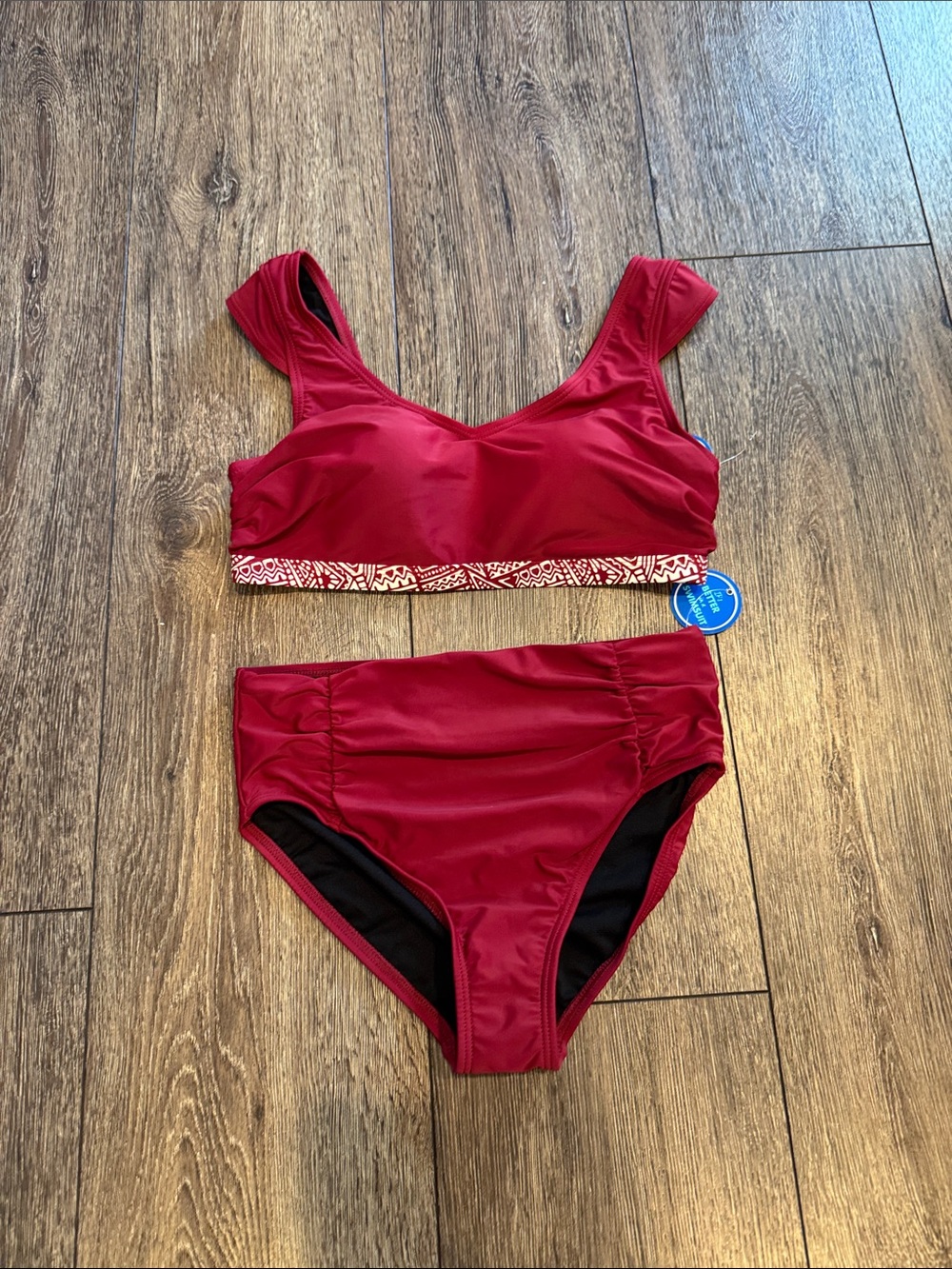 Swimsuits For All Maroon Two-Piece High-Waist Bikini Set